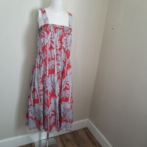 Talbots Red and White Tropical Print Dress